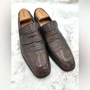 Salvatore ferragamo Lavorazione tramezza‎ lizard Mens loafers 11 D brown leather